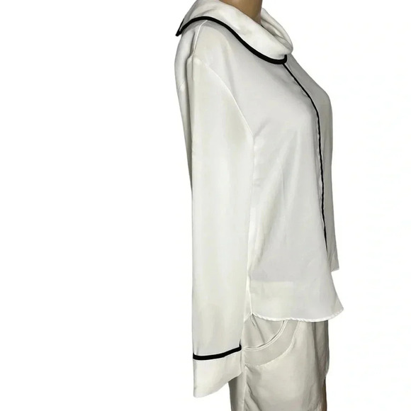 Zara blouse,women S. White,black contrast piping  , cowl ,key hole,career,classy - Picture 3 of 10